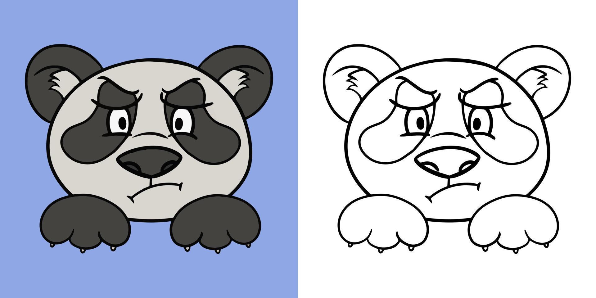 piccoli panda offesi, stile cartone animato, serie orizzontale di illustrazioni per libri da colorare, illustrazione vettoriale
