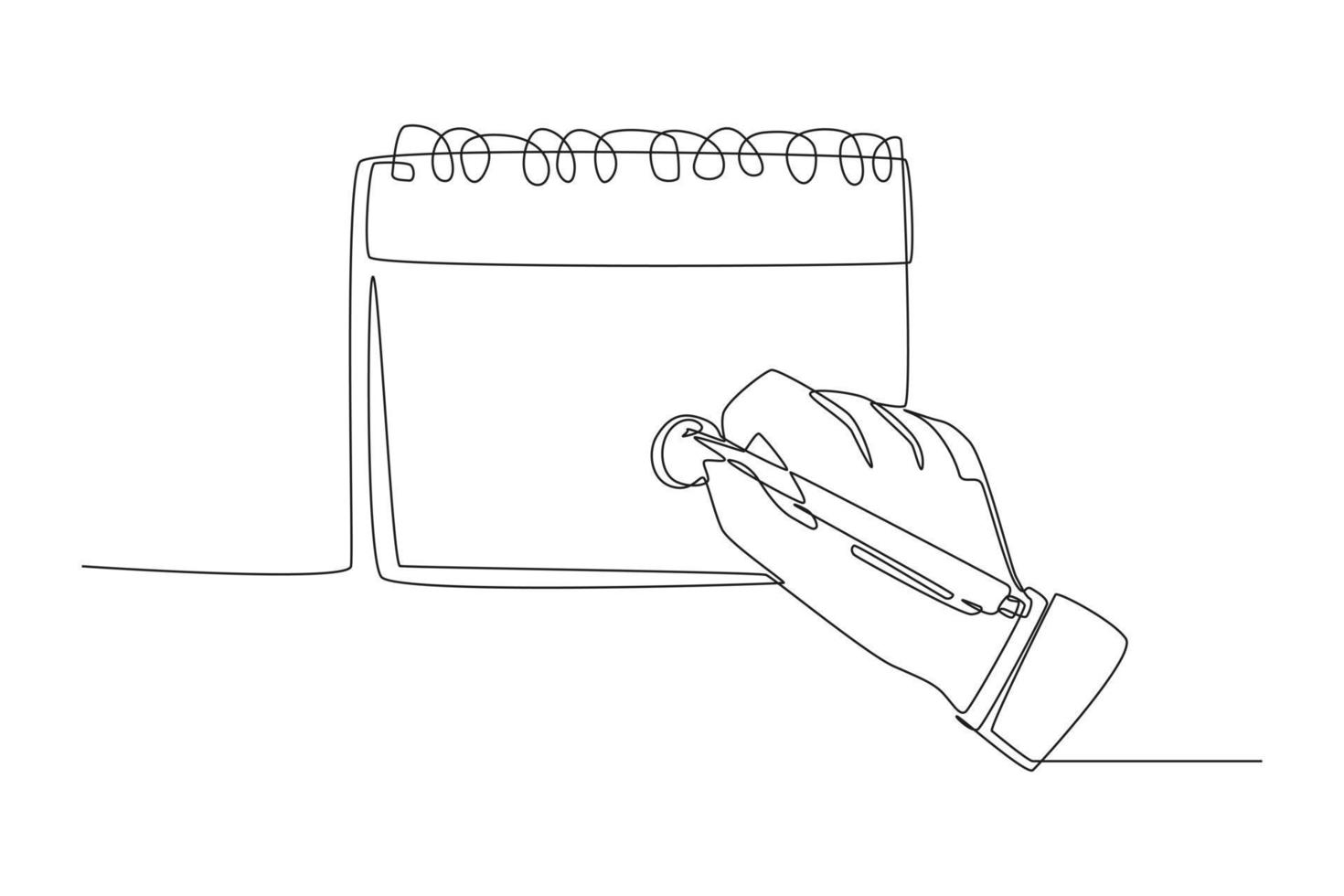 mano di disegno a una linea singola con calendario a penna. concetto di pianificazione e programmazione. illustrazione vettoriale grafica di disegno a linea continua.