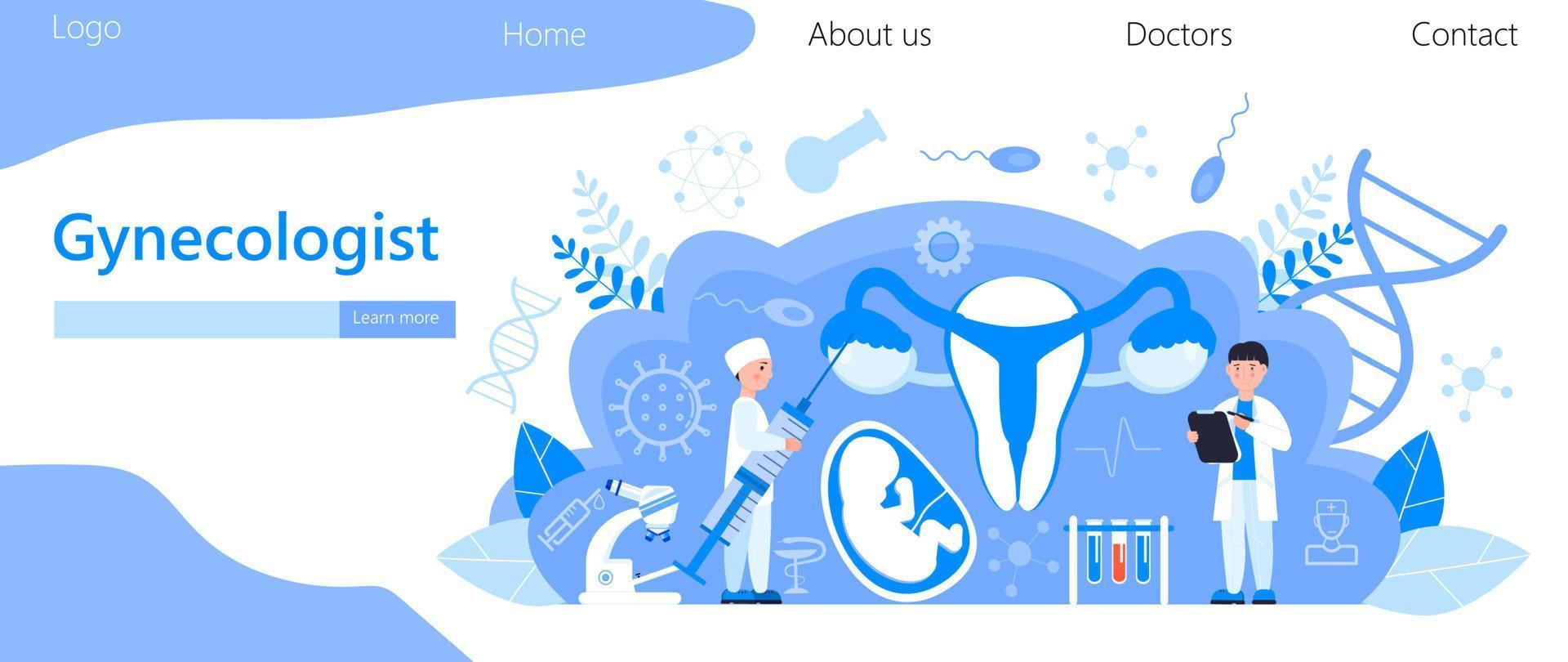 vettore di concetto del ginecologo per la pagina di destinazione medica. gli specialisti di ginecologia curano il paziente. pianificazione familiare, gravidanza, illustrazione del trattamento dell'infertilità. malattie veneree della donna.
