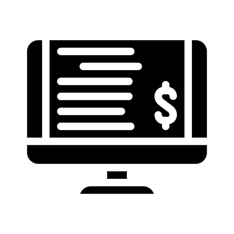 monitor con assegno, illustrazione vettoriale dell'icona del glifo della ricevuta di pagamento