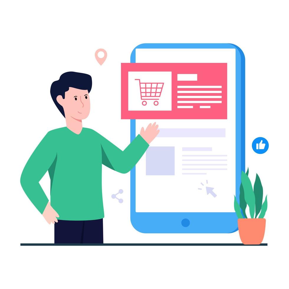 illustrazione design piatto dell'app per lo shopping mobile vettore