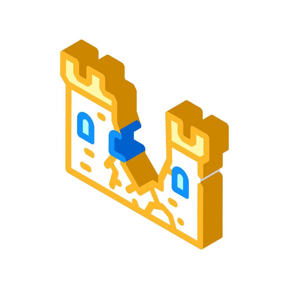 illustrazione vettoriale dell'icona isometrica del muro distrutto del castello