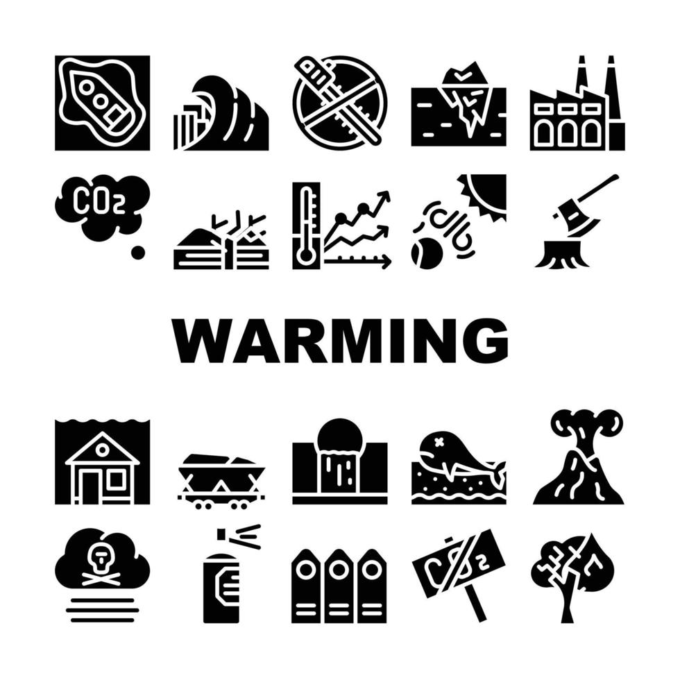 Icone di raccolta del problema del riscaldamento globale impostate il vettore