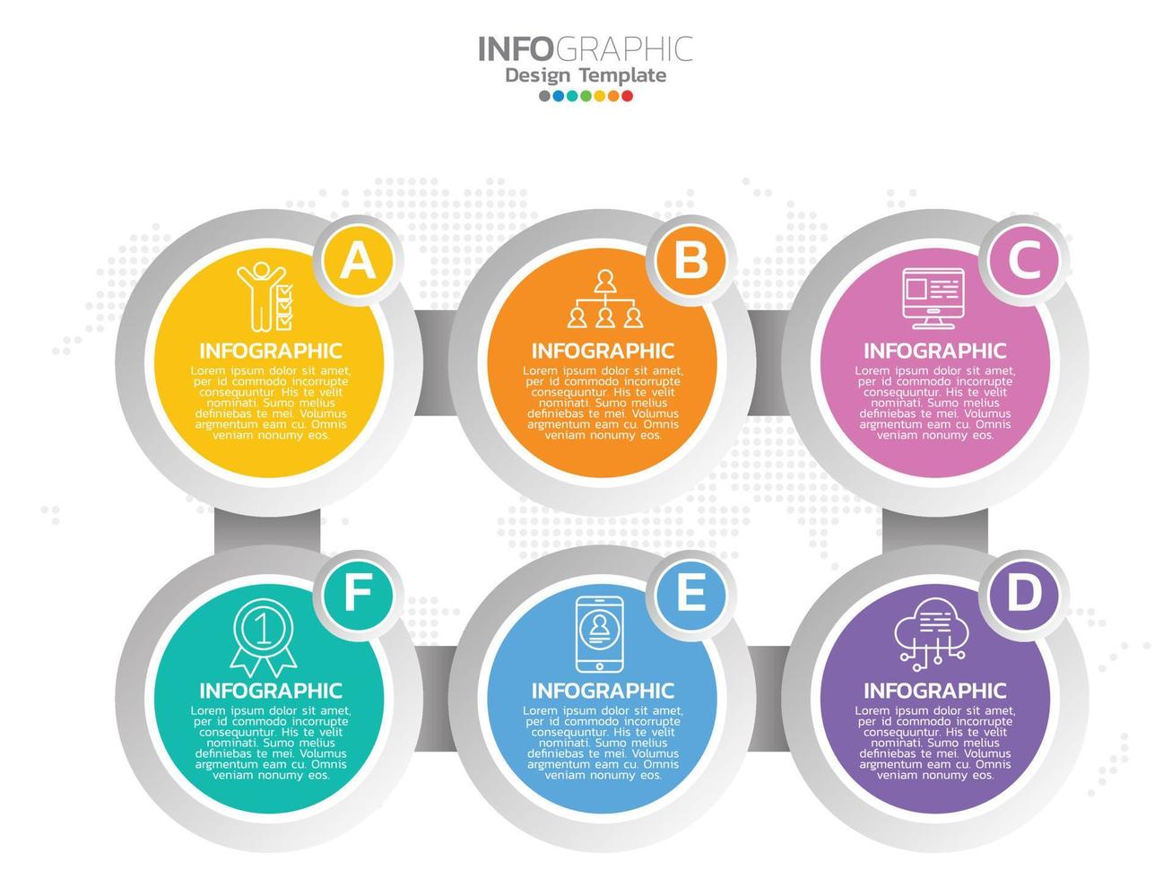 modello di progettazione infografica con 6 opzioni di colore. vettore