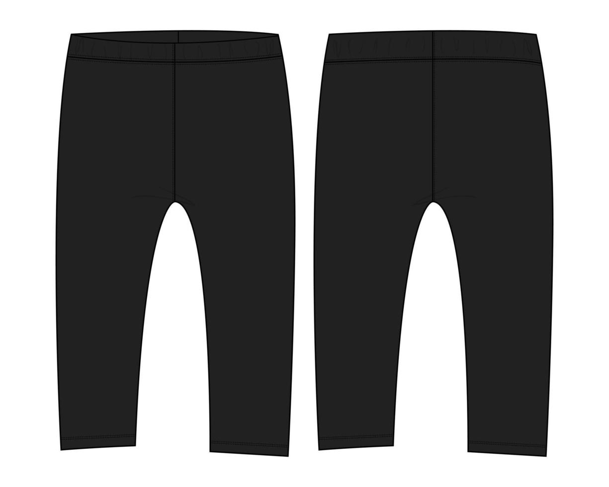 leggings pantalone tecnico moda schizzo piatto illustrazione vettoriale modello di colore nero per bambini