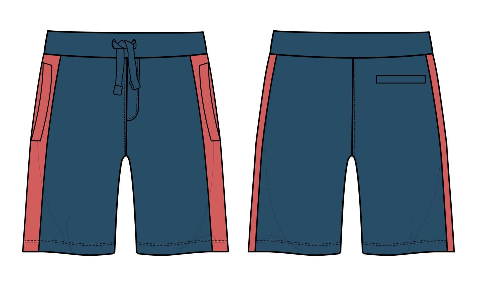 ragazzi pantaloncini tuta pantalone tecnico moda schizzo piatto illustrazione vettoriale modello colore blu navy