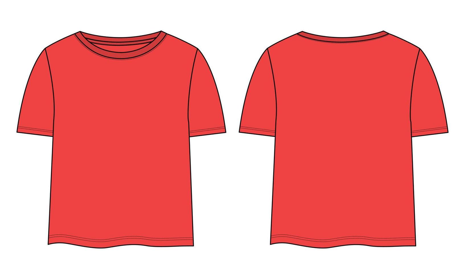 t shirt top tecnico moda schizzo piatto vettore colore rosso modello per signore e neonate