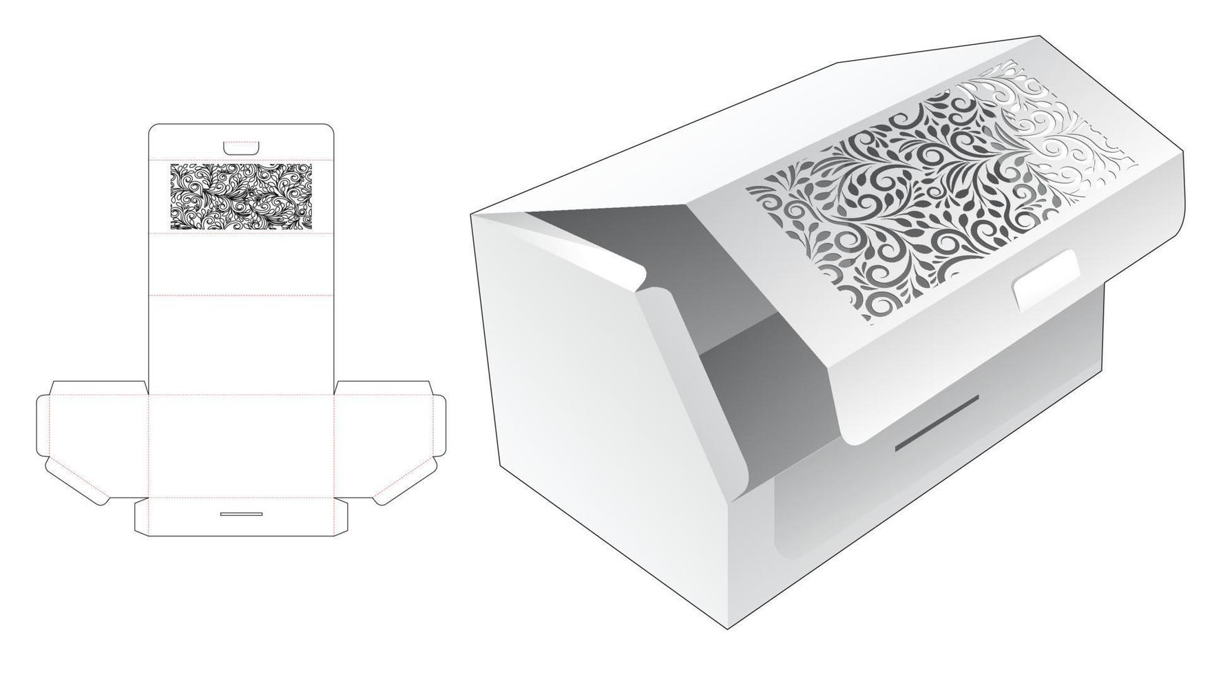 scatola smussata a capovolgimento superiore con modello fustellato per stencil mandala e mockup 3d vettore