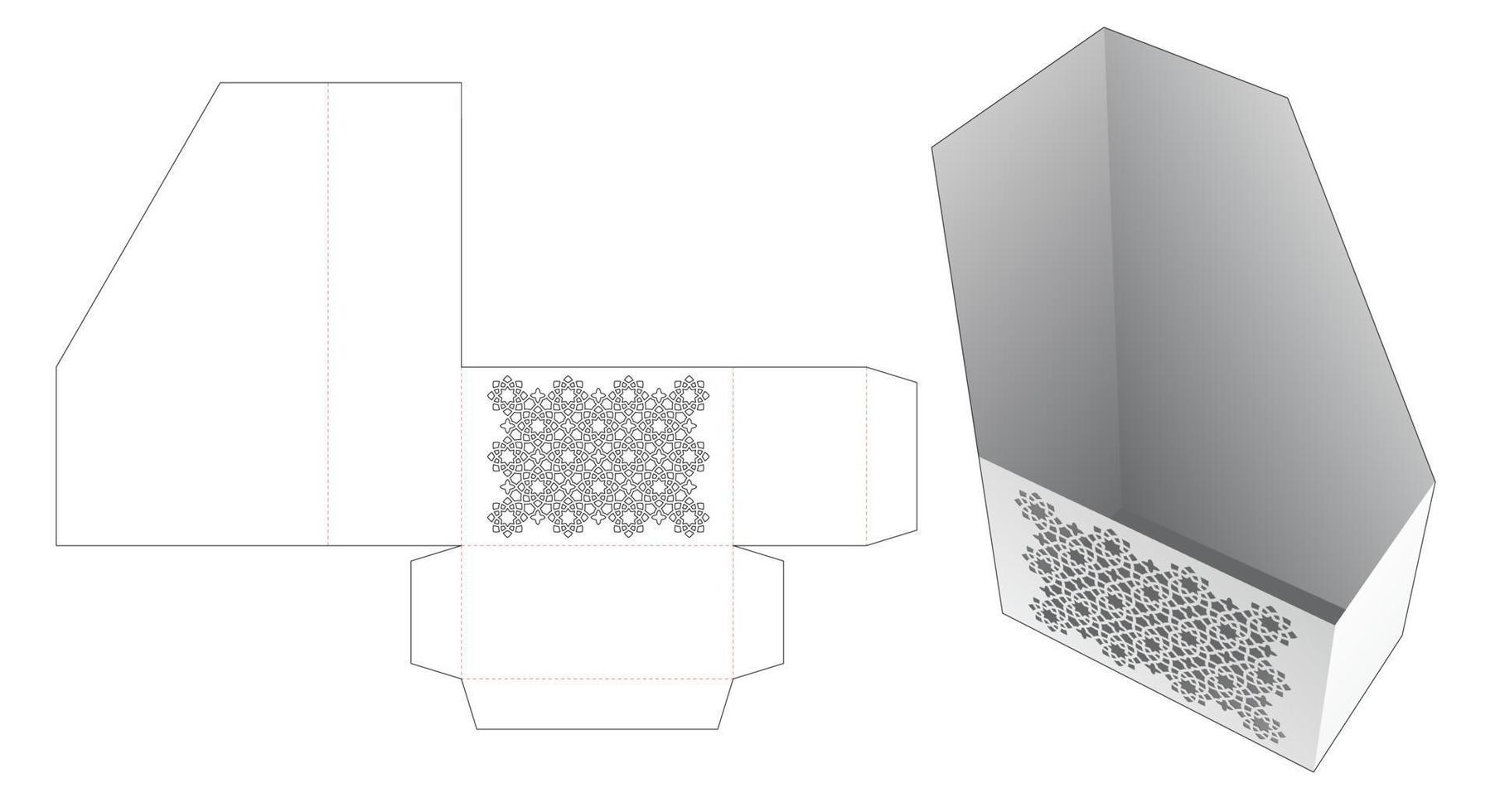 scatola per documenti in cartone con modello fustellato con motivo arabo stampato e mockup 3d vettore