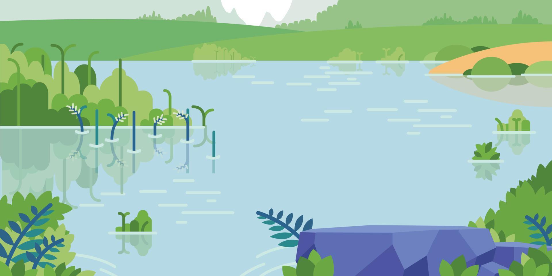 sfondo lago insenatura cartone animato primavera laguna vettore