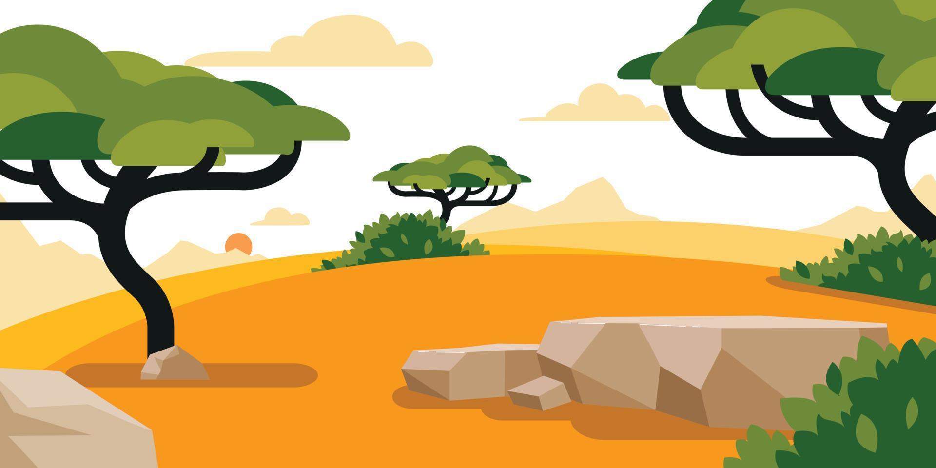 sfondo savana campo cartone animato natura africana vettore