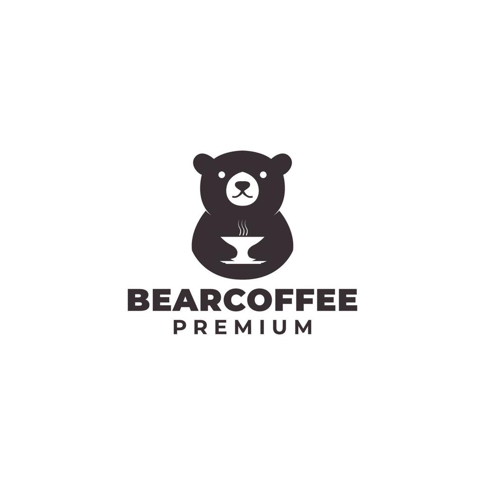 logo dell'orso con l'illustrazione di disegno di simbolo dell'icona di vettore della tazza di caffè