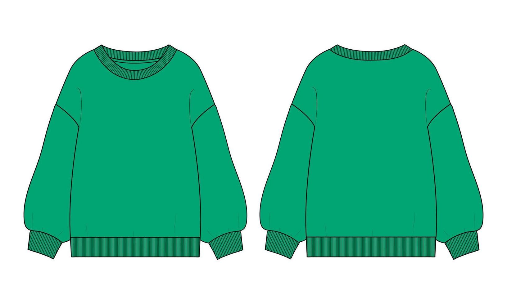 felpa tecnica moda schizzo piatto illustrazione vettoriale modello di colore verde per donna