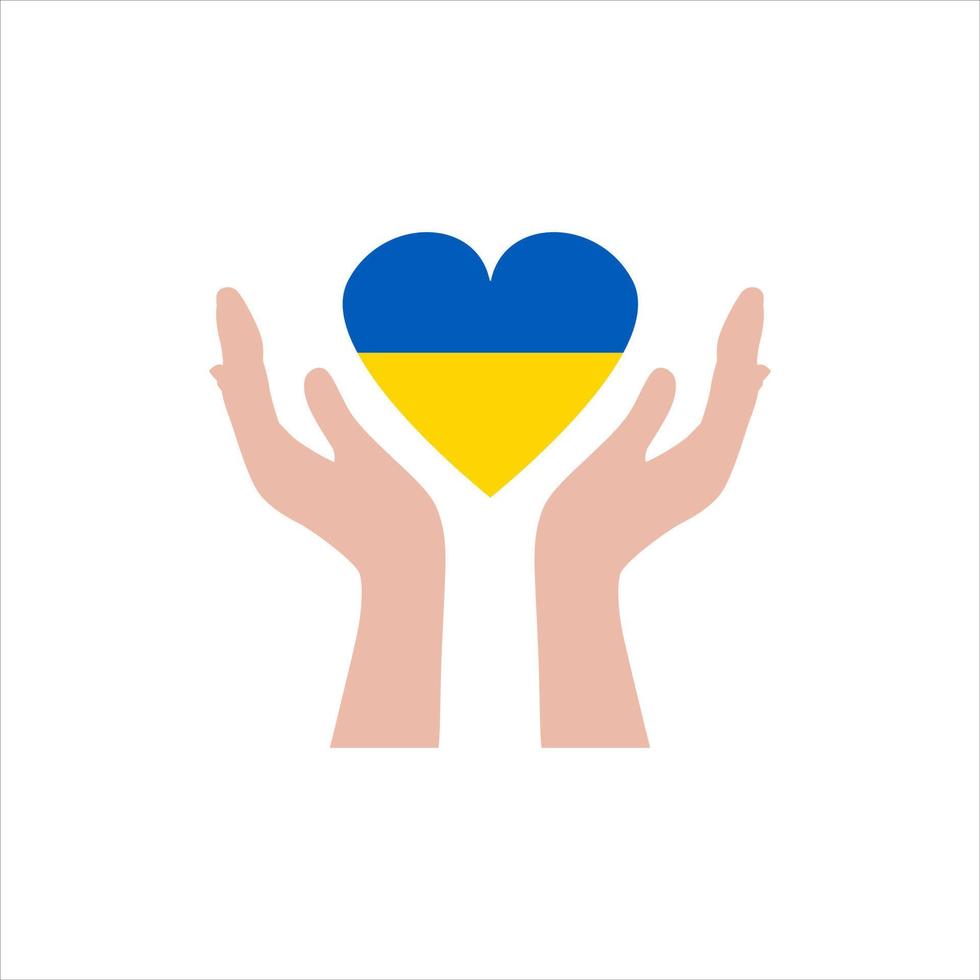 due mani con bandiera ucraina a forma di cuore vettore