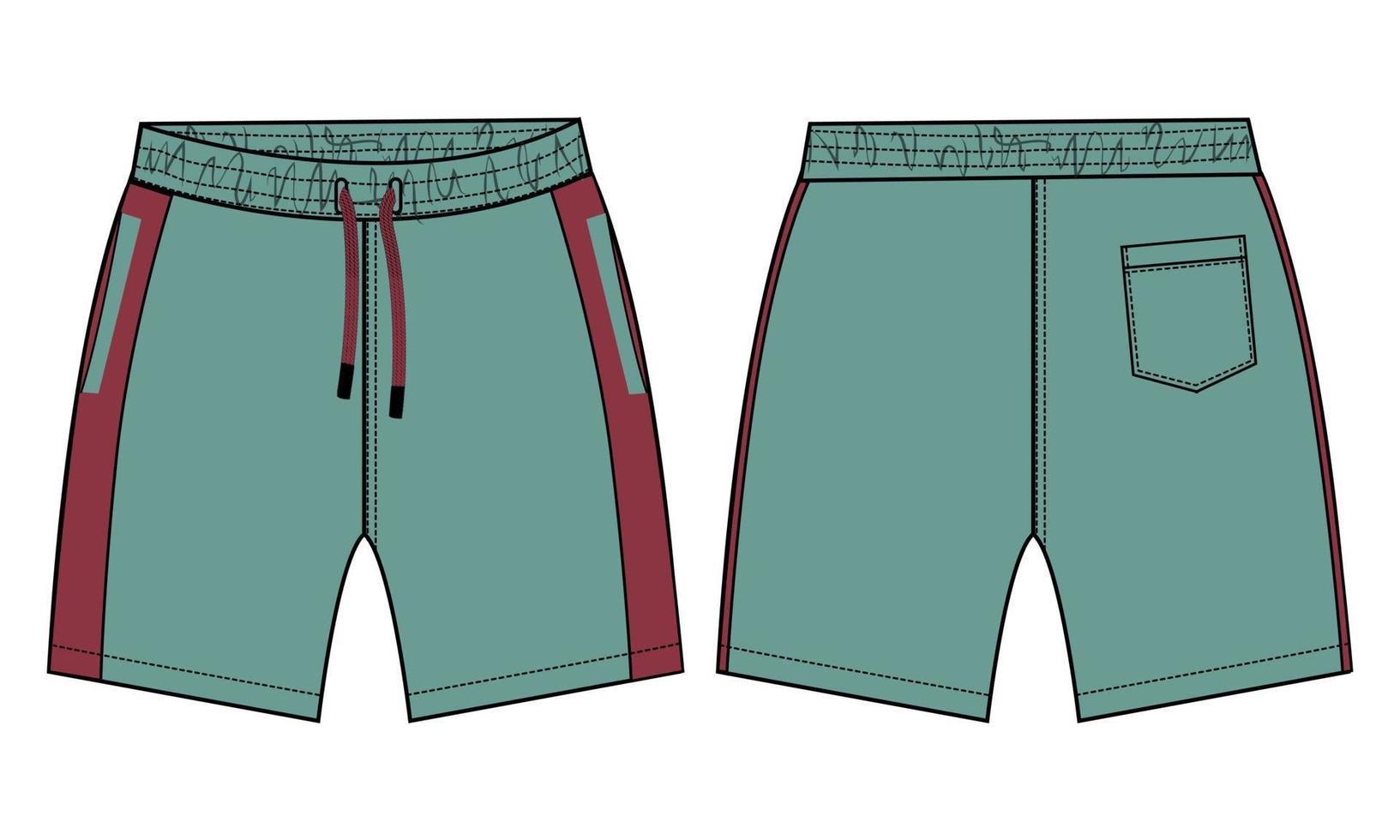 pantaloncini pantalone tecnico moda schizzo piatto modello di illustrazione vettoriale per ragazzi