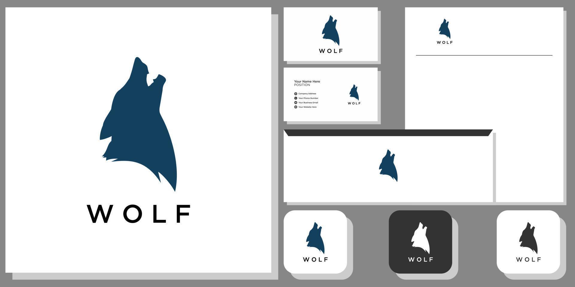 lupo fauna selvatica predatore canino foresta di montagna con modello di identità del marchio vettore