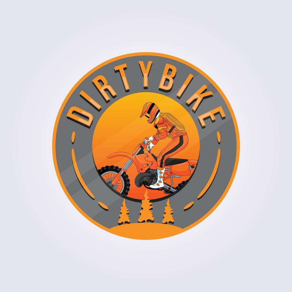 Adventure dirt bike badge logo illustrazione vettoriale design, intelligente icona creativa simbolo adesivo