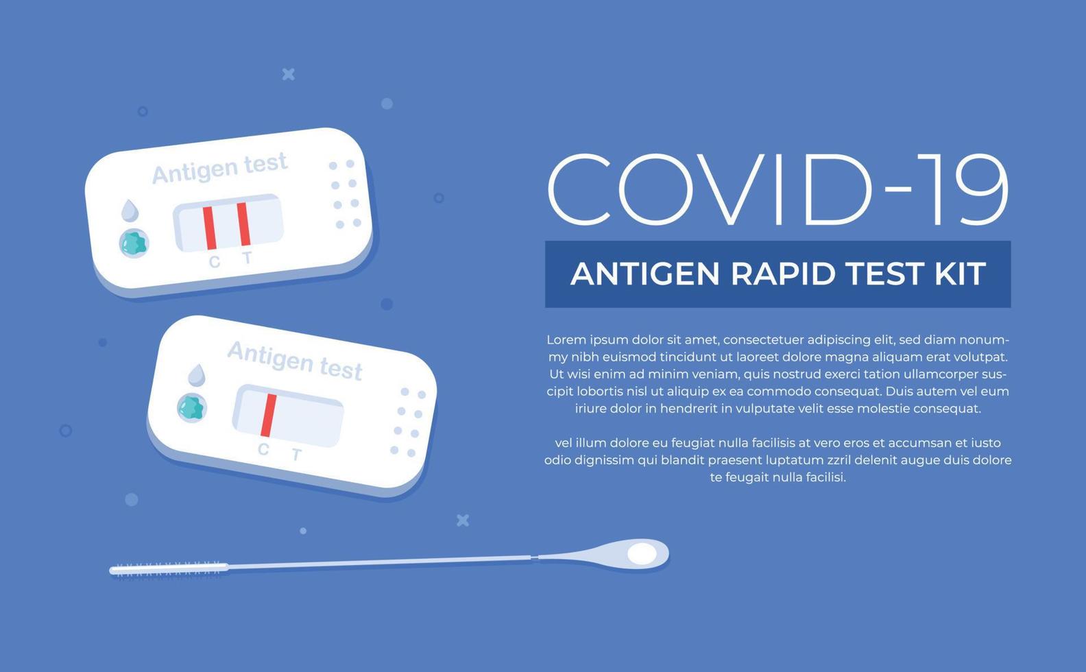 illustrazione piatta dell'autotest rapido dell'antigene covid-19. medico corona virus tampone nasale kit diagnostico domestico layout di progettazione di sfondo vettoriale. vettore