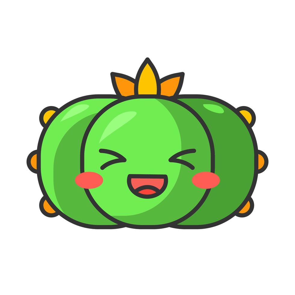 peyote cactus carino kawaii carattere vettoriale. cactus lophophora selvatici con faccia ridente. flora originaria del messico. pianta arrossata con occhi socchiusi. emoji divertenti, emoticon. illustrazione a colori del fumetto isolato vettore