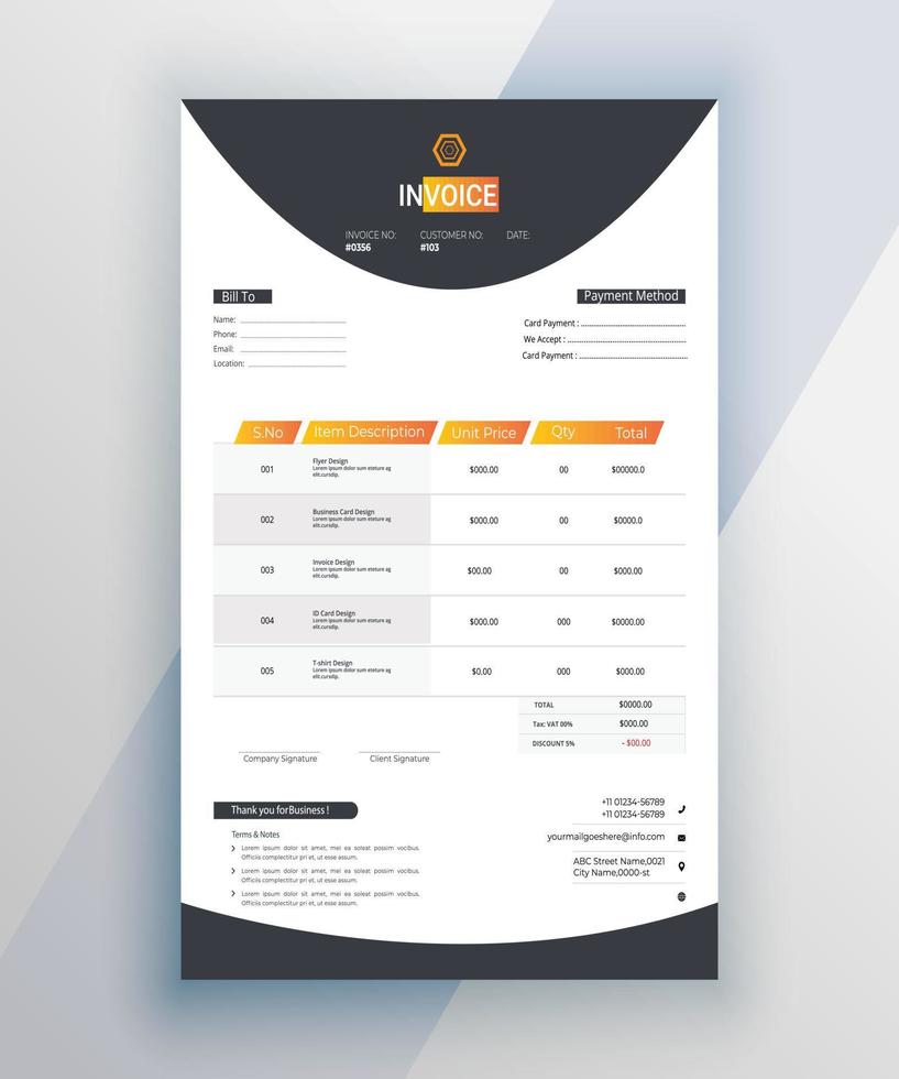 disegno vettoriale modello di fattura aziendale scuro minimo creativo