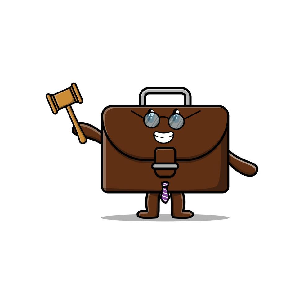 simpatico cartone animato saggio giudice valigia con in mano un martello vettore