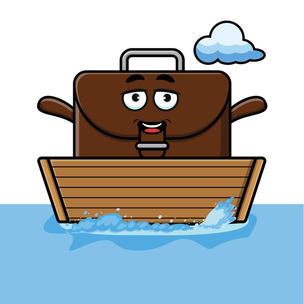 simpatico cartone animato valigia salire sul personaggio della barca vettore