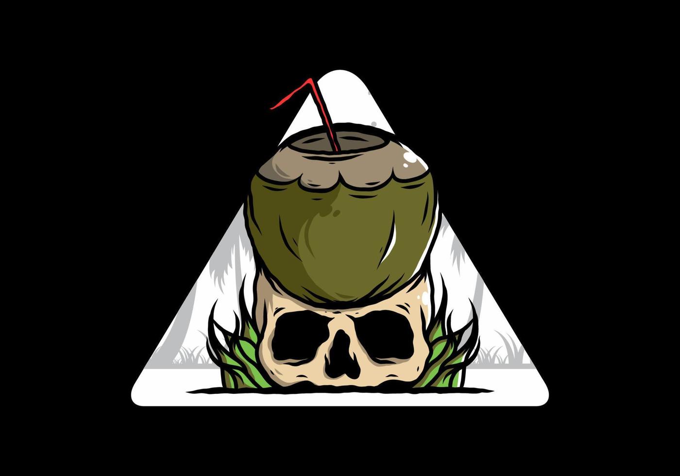 bevanda al cocco sull'illustrazione del cranio umano vettore