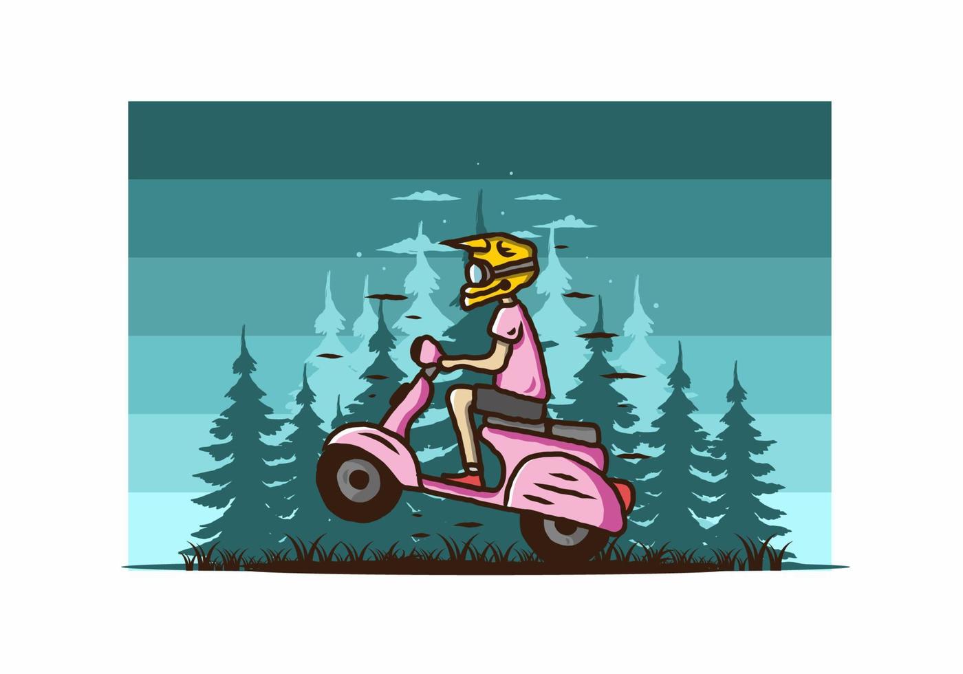 scooter in piedi nell'illustrazione della foresta vettore