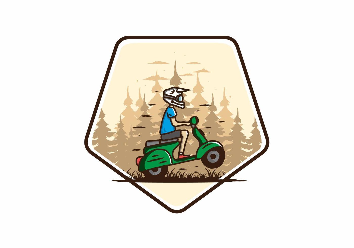 scooter in piedi nell'illustrazione della foresta vettore