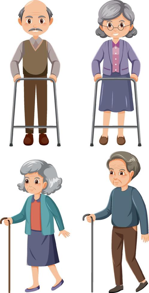 diversi personaggi dei cartoni animati di quattro persone anziane vettore