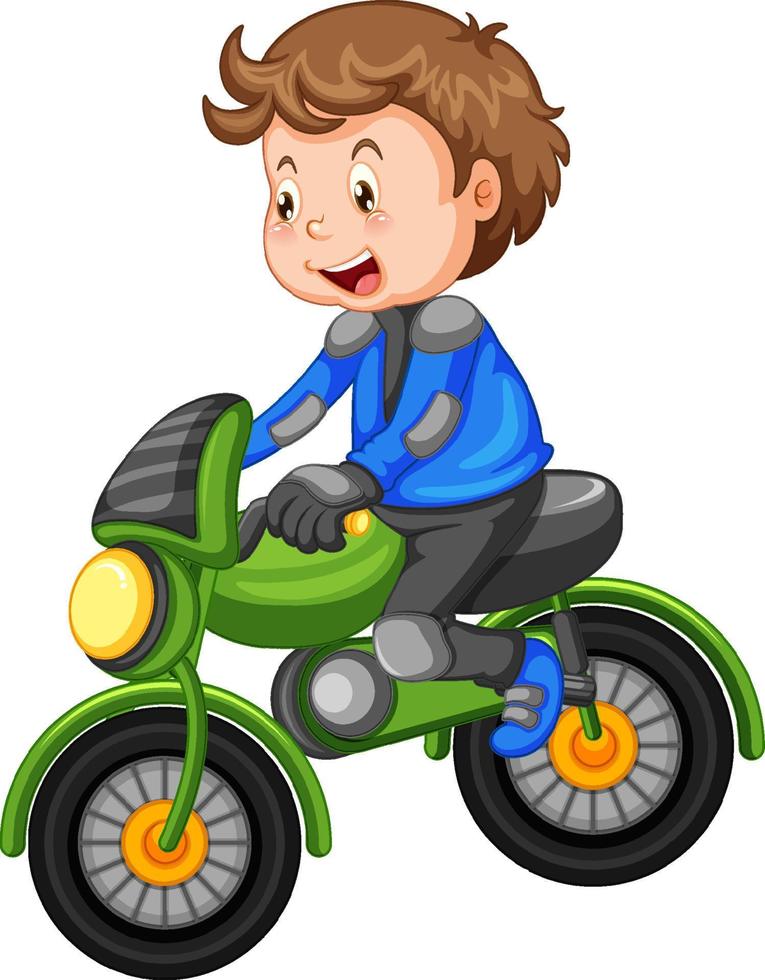 un ragazzo in sella a un personaggio dei cartoni animati di moto da cross vettore