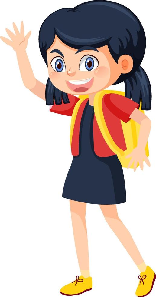 personaggio dei cartoni animati della studentessa con lo zaino vettore