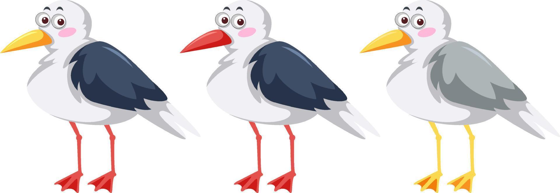 tre uccelli di gabbiano in stile cartone animato vettore