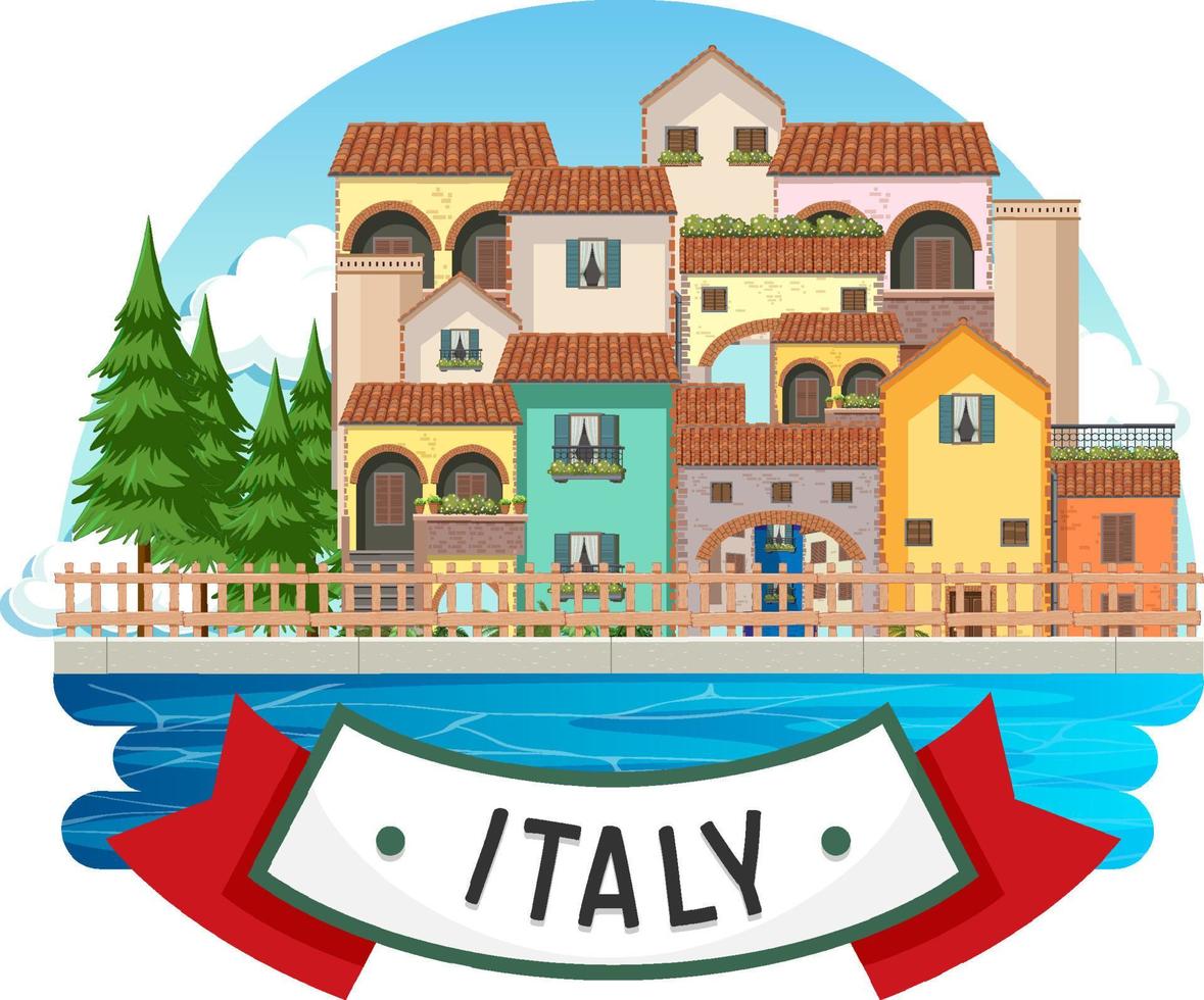 etichetta banner italia con edifici domestici vettore