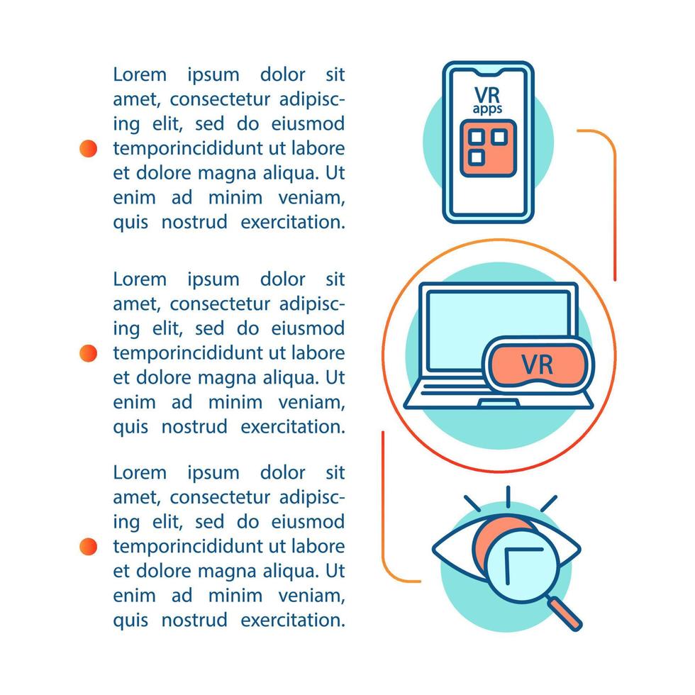 illustrazione lineare del concetto di hardware e software vr. app di realtà virtuale, computer, smartphone, occhiali. immagine 3d. articolo, brochure, pagina di una rivista. disegno di stampa. disegno di contorno isolato vettoriale