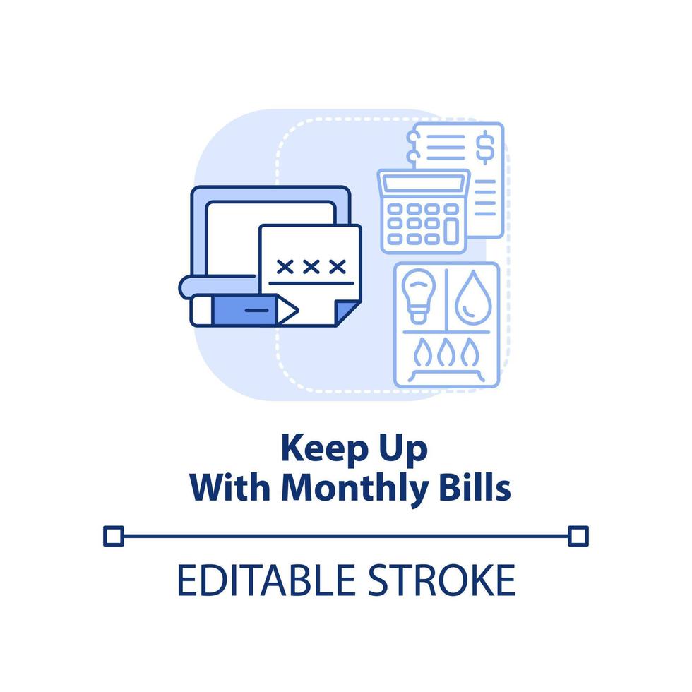 tenere il passo con le fatture mensili icona concetto azzurro. pagamenti regolari. illustrazione della linea sottile dell'idea astratta della punta del viaggio su strada. disegno di contorno isolato. tratto modificabile. vettore