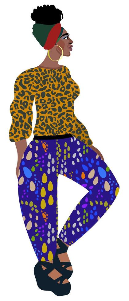 illustrazione isolata luminosa di vettore della giovane donna africana.