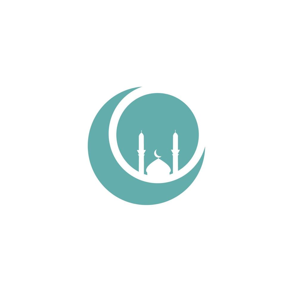 vettore di disegno del modello del logo della moschea, sfondo bianco, illustrazione dell'icona della moschea moderna.