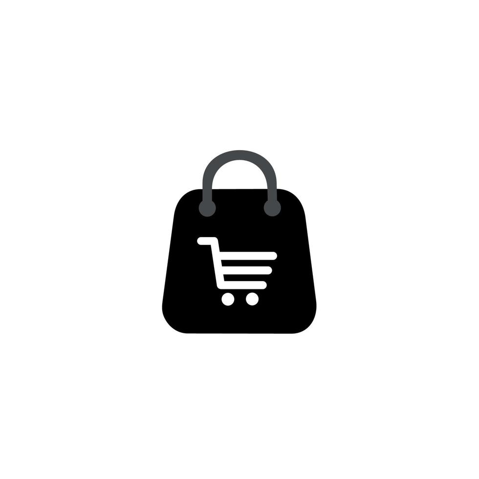acquistare, shopping, icona piatta della borsa della spesa. disegno emblema su sfondo bianco vettore