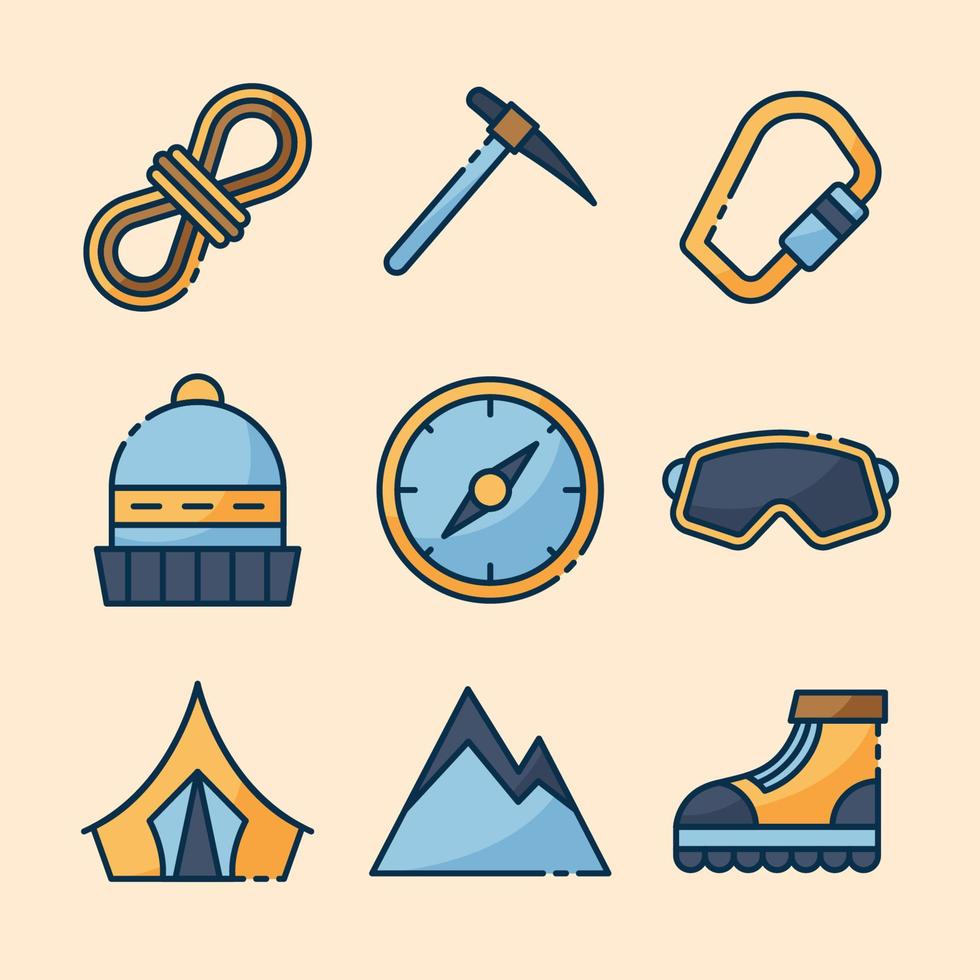 set di icone di attività di escursionismo all'aperto autunnali vettore