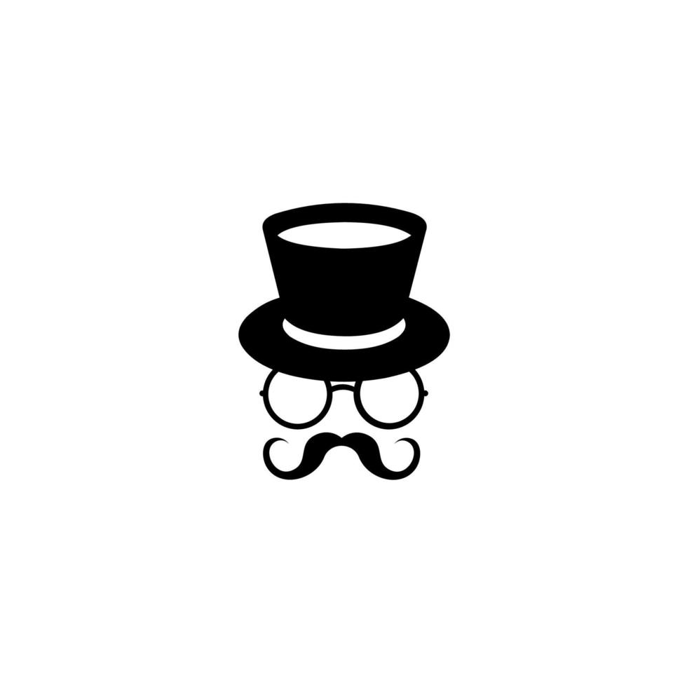illustrazione di sagome di cappello, occhiali e baffi isolati su sfondo bianco, arte vettoriale. modello di logo del club per gentiluomini. vettore