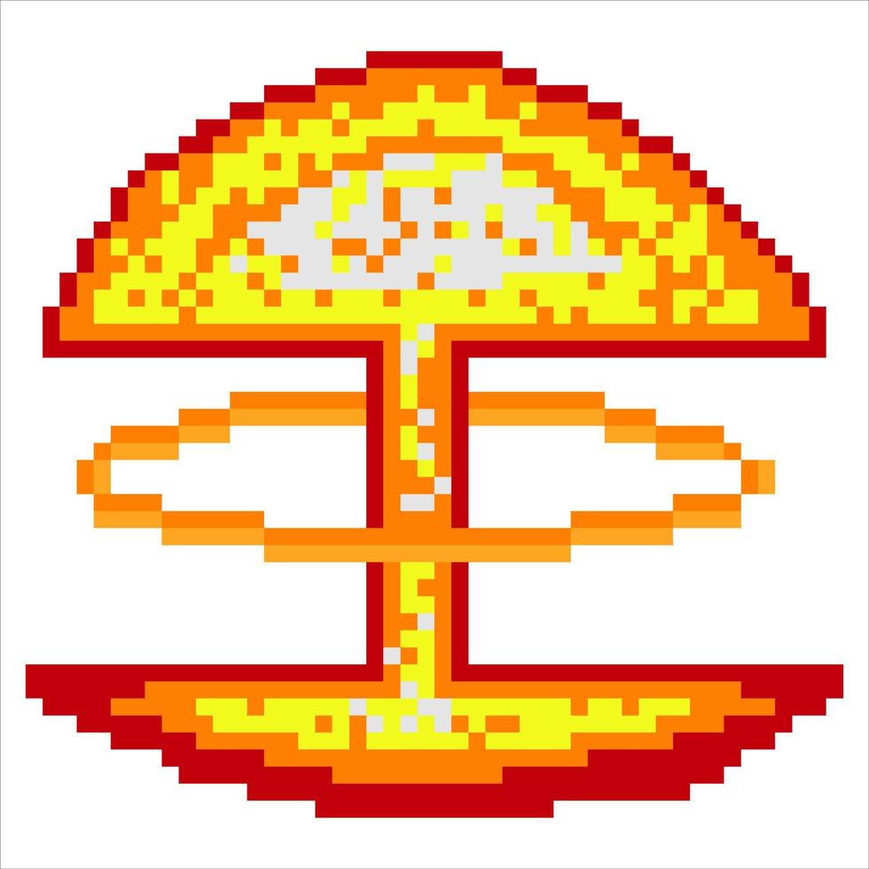 esplosione nucleare con pixel art. illustrazione vettoriale. vettore