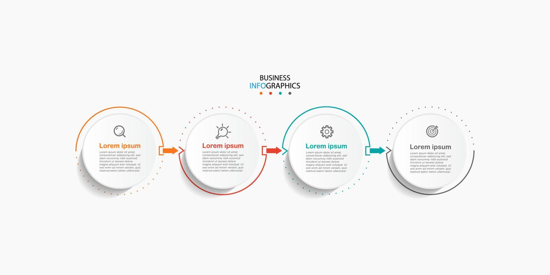 vettore modello di progettazione infografica business moderno con icone e 4 opzioni o passaggi. può essere utilizzato per diagramma di processo, presentazioni, layout del flusso di lavoro, banner, diagramma di flusso, grafico informativo. eps10