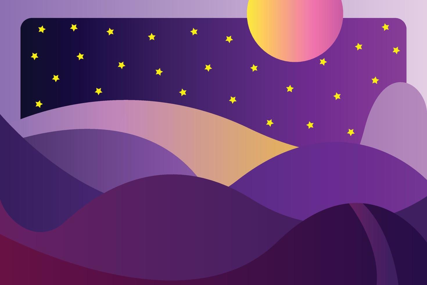 paesaggio notturno stellato con modello di sfondo montagna e luna per banner o poster vettore