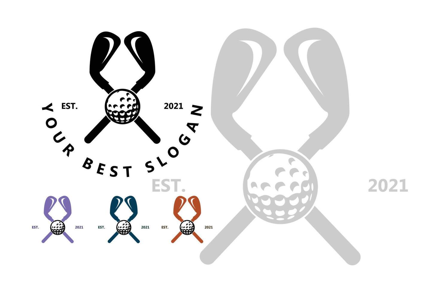 vettore icona logo pallina da golf, bastone e golf. giochi all'aperto, illustrazione di concetto retrò