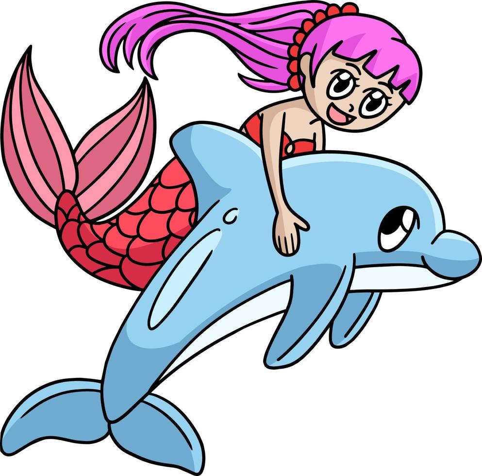 sirena che guida in un clipart del fumetto del delfino vettore