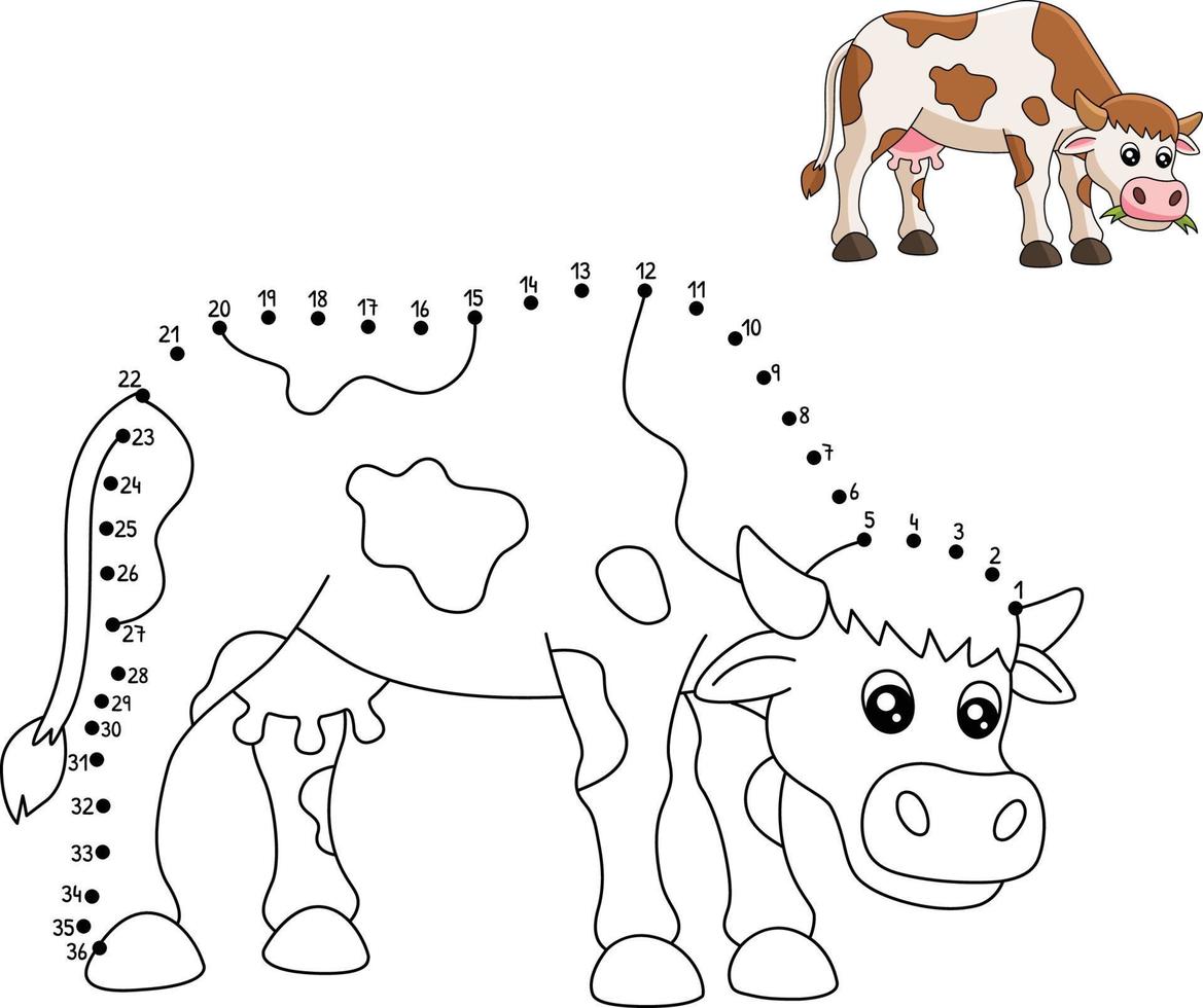 Pagina da colorare di mucca punto a punto per bambini vettore
