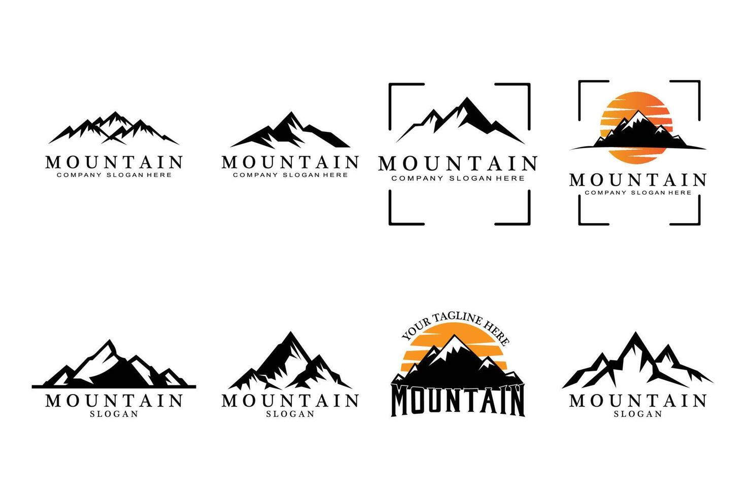 Mountain View logo disegno vettoriale all'alba per l'avventura nella natura all'aperto