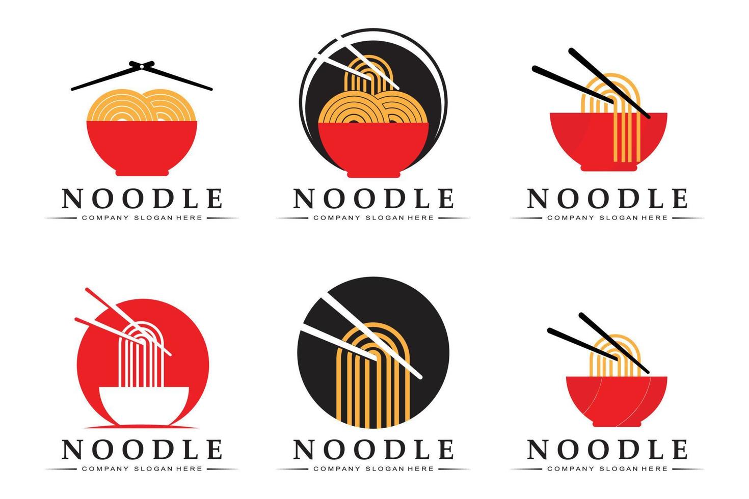 una collezione di ispirazione per il logo di noodle. modello di progettazione di cibo e ciotola cinese. illustrazione di concetto retrò vettore