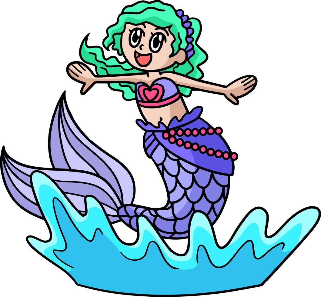 clipart colorate del fumetto della sirena che salta vettore